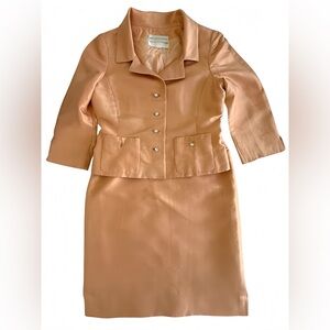 Oscar de la Renta Pink Label 100% Silk 2pc Suit Peach Salmon Size 8